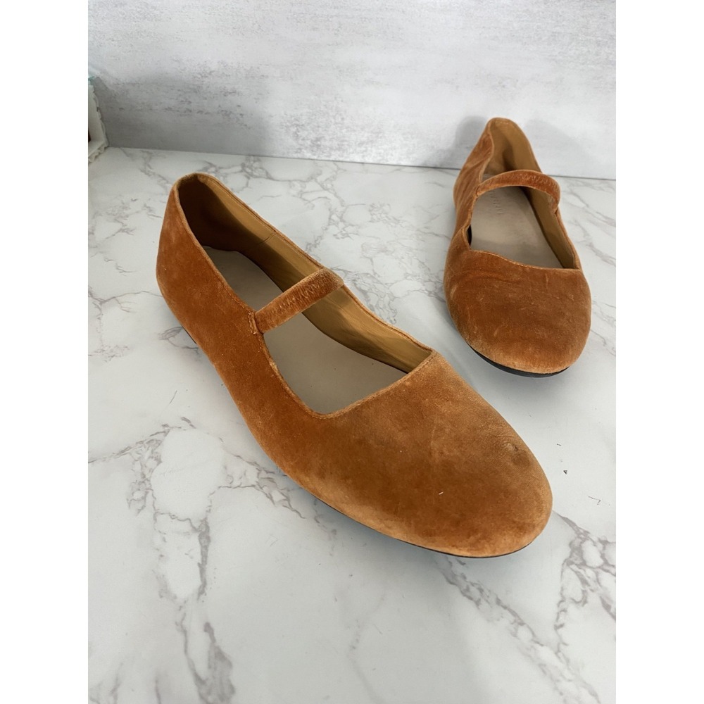 Everlane Maryjane Flat‎ Shoes Sz 9.5 Cognac Suede Ballerina Balletcore Everyday